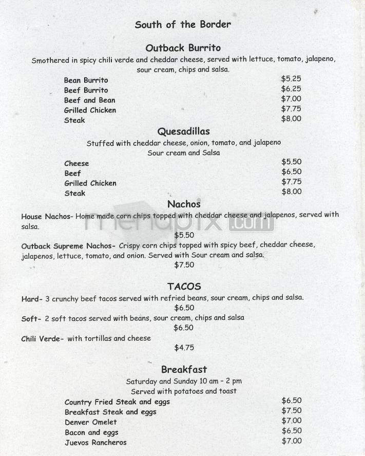 Outback Saloon - Boulder, CO menu_pic