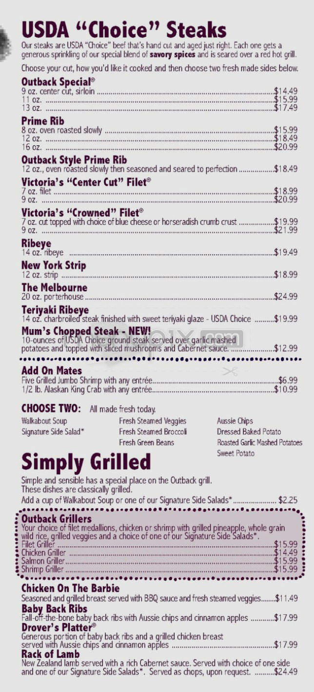 Outback Steakhouse - Longmont, CO menu_pic