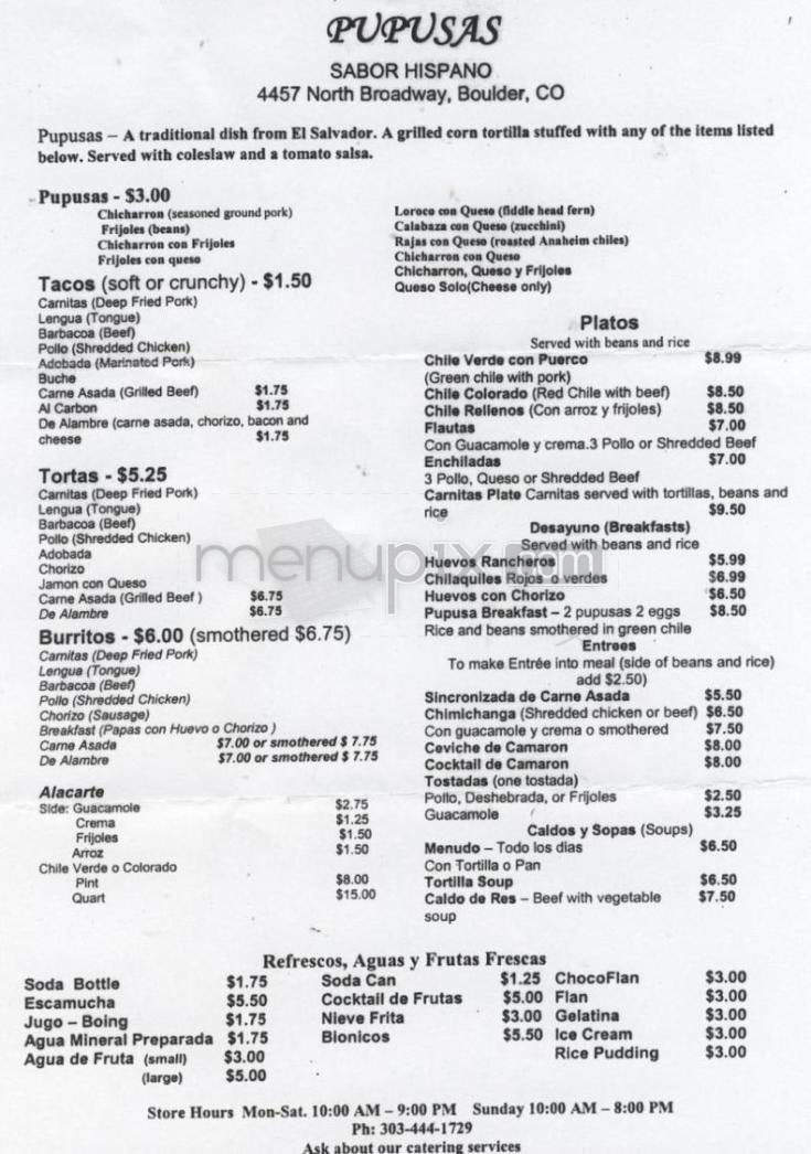Pupusas Sabor Hispano - Boulder, CO menu_pic