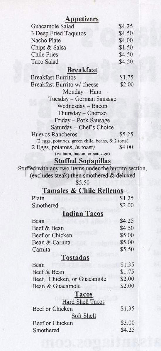 Santiago's Mexican Restaurant - Commerce City, CO menu_pic