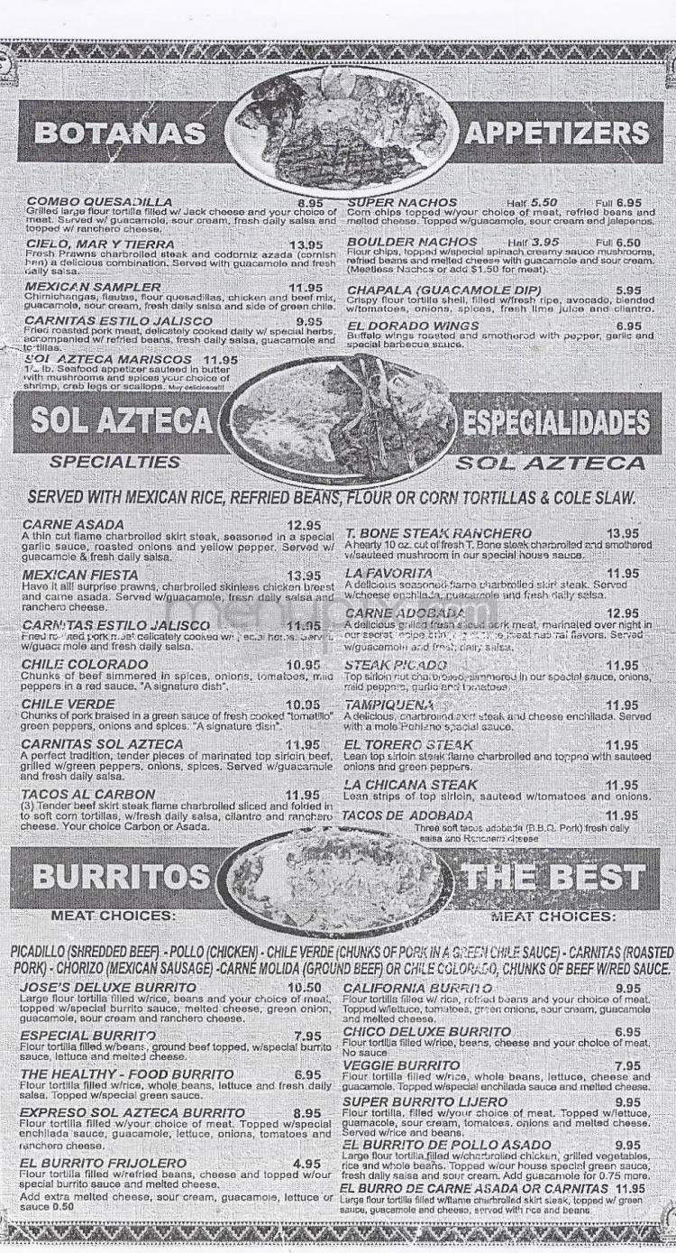 Sol Azteca - Boulder, CO menu_pic