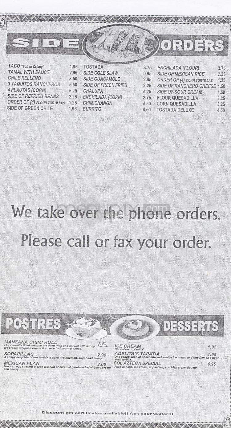 Sol Azteca - Boulder, CO menu_pic
