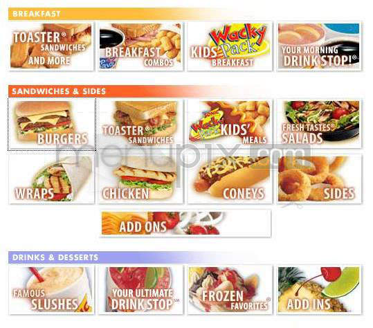 Online Menu of Sonic Drive-In, Longview, TX