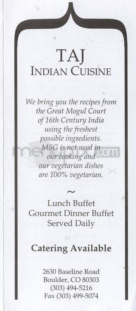 Taj Restaurant - Hamilton, ON menu_pic