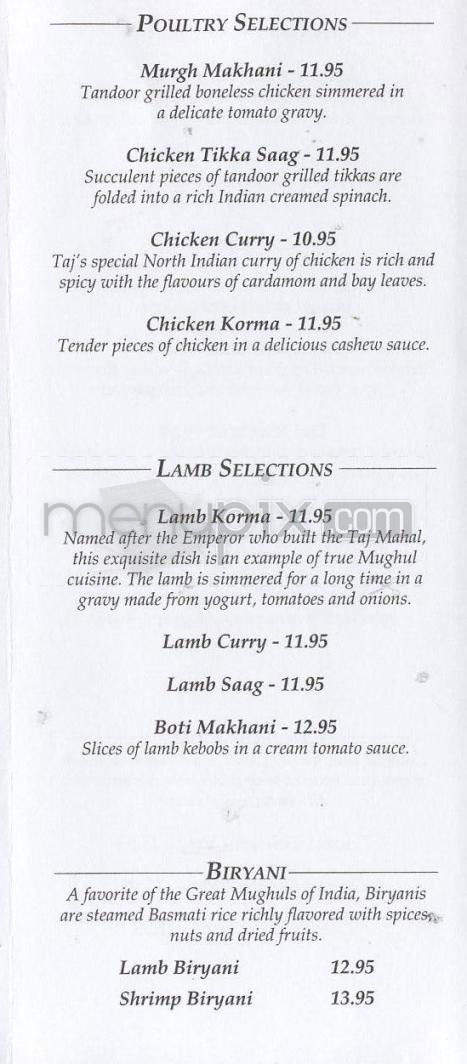 Taj Restaurant - Hamilton, ON menu_pic