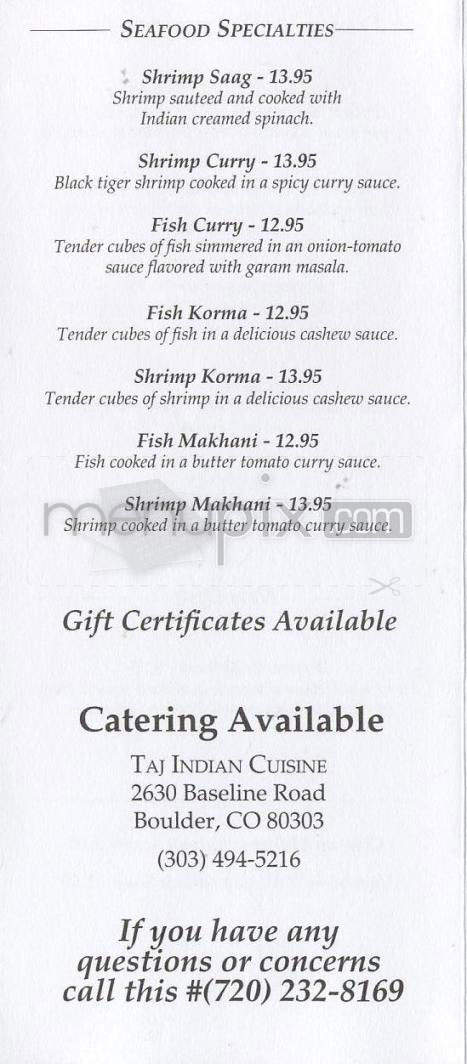 Taj Restaurant - Hamilton, ON menu_pic
