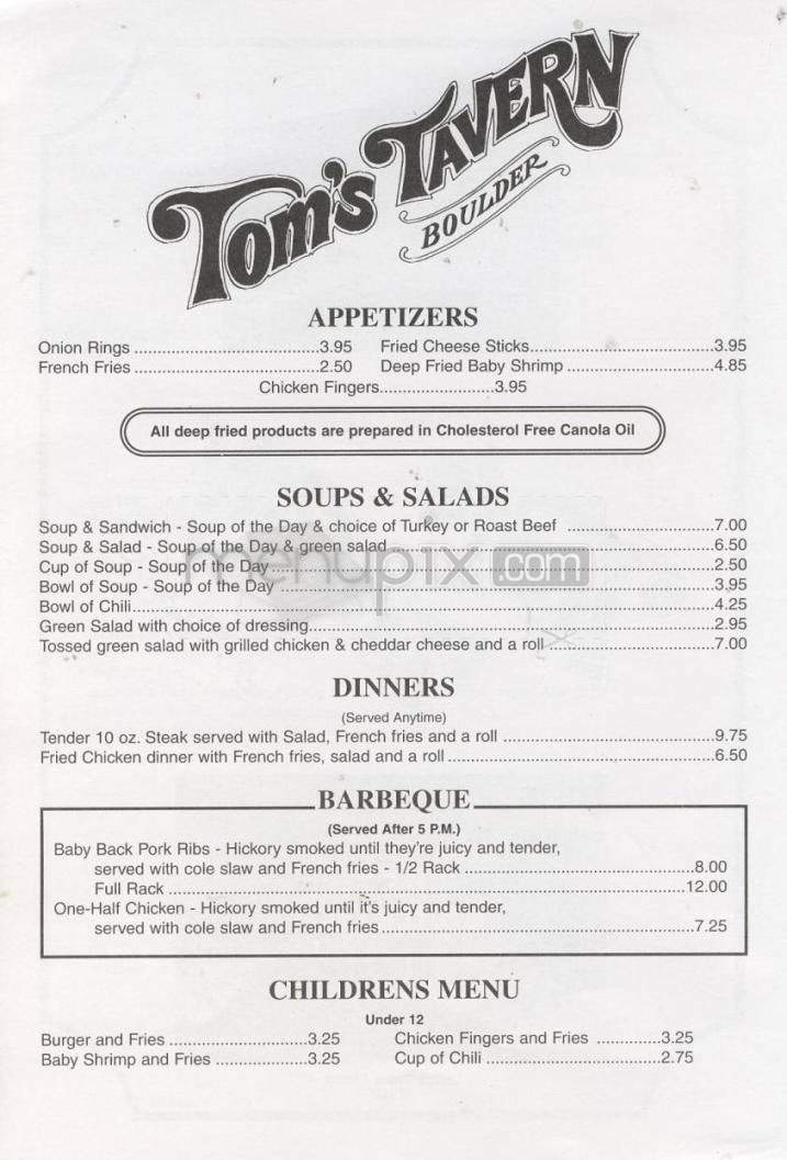 Tom's Tavern - Boulder, CO menu_pic