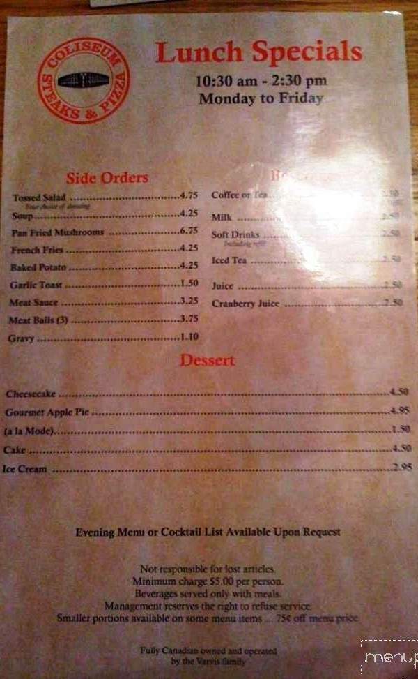 Coliseum Steaks & Pizza - Edmonton, AB menu_pic