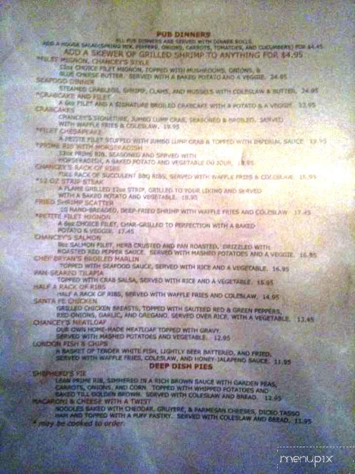 Chancey's Pub - East Petersburg, PA menu_pic