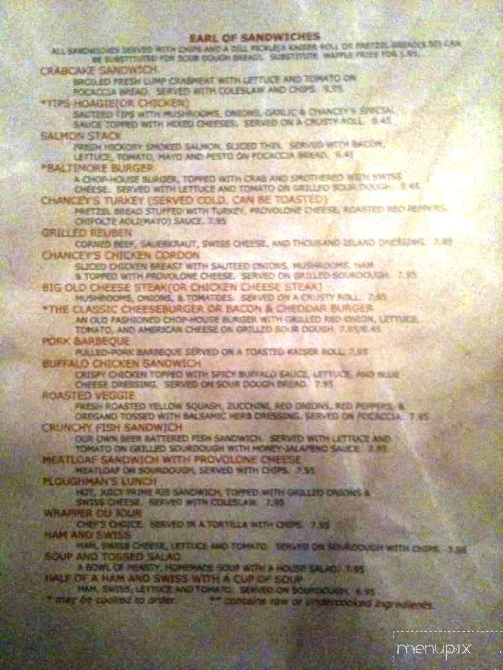 Chancey's Pub - East Petersburg, PA menu_pic