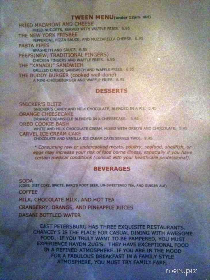Chancey's Pub - East Petersburg, PA menu_pic