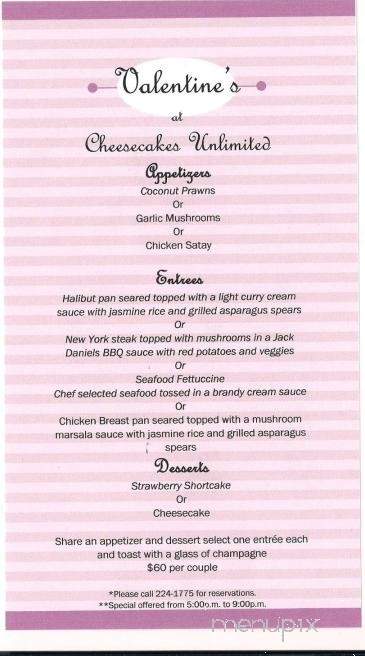 Cheesecakes Unlimited - Redding, CA menu_pic