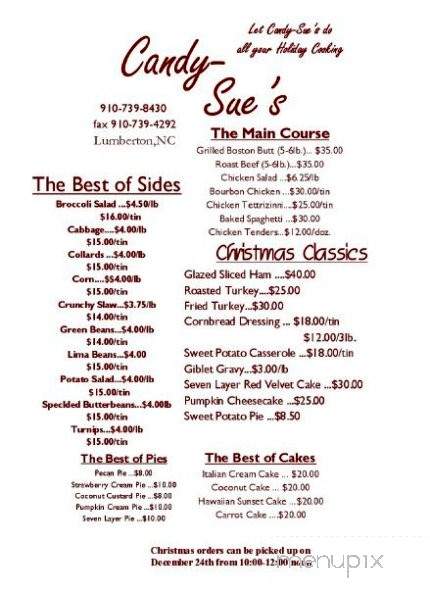 Candy-Sue's Cafe - Lumberton, NC menu_pic