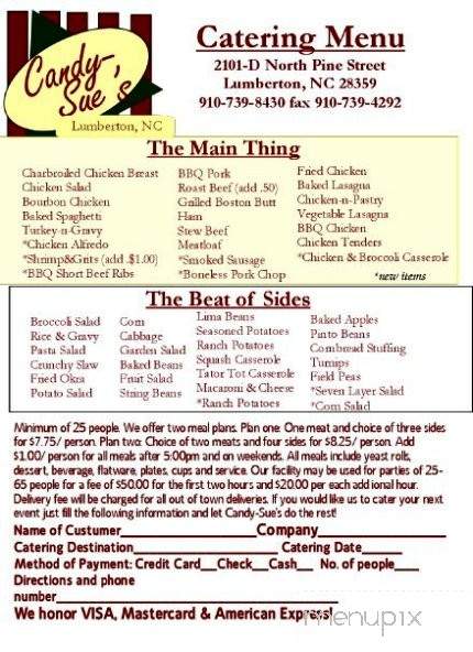 Candy-Sue's Cafe - Lumberton, NC menu_pic