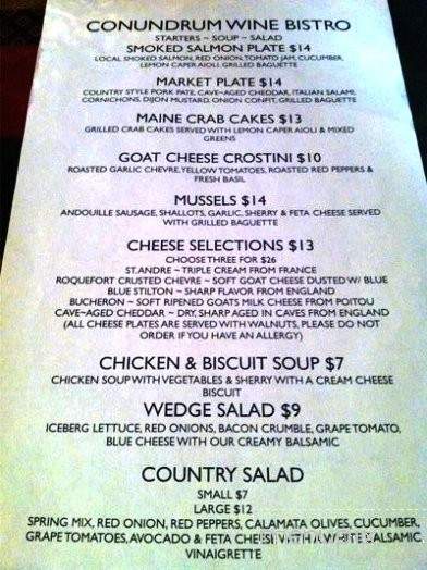 Conundrum Wine Bistro - Freeport, ME menu_pic