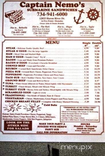 Captain Nemo's Sandwiches - Romulus, MI menu_pic