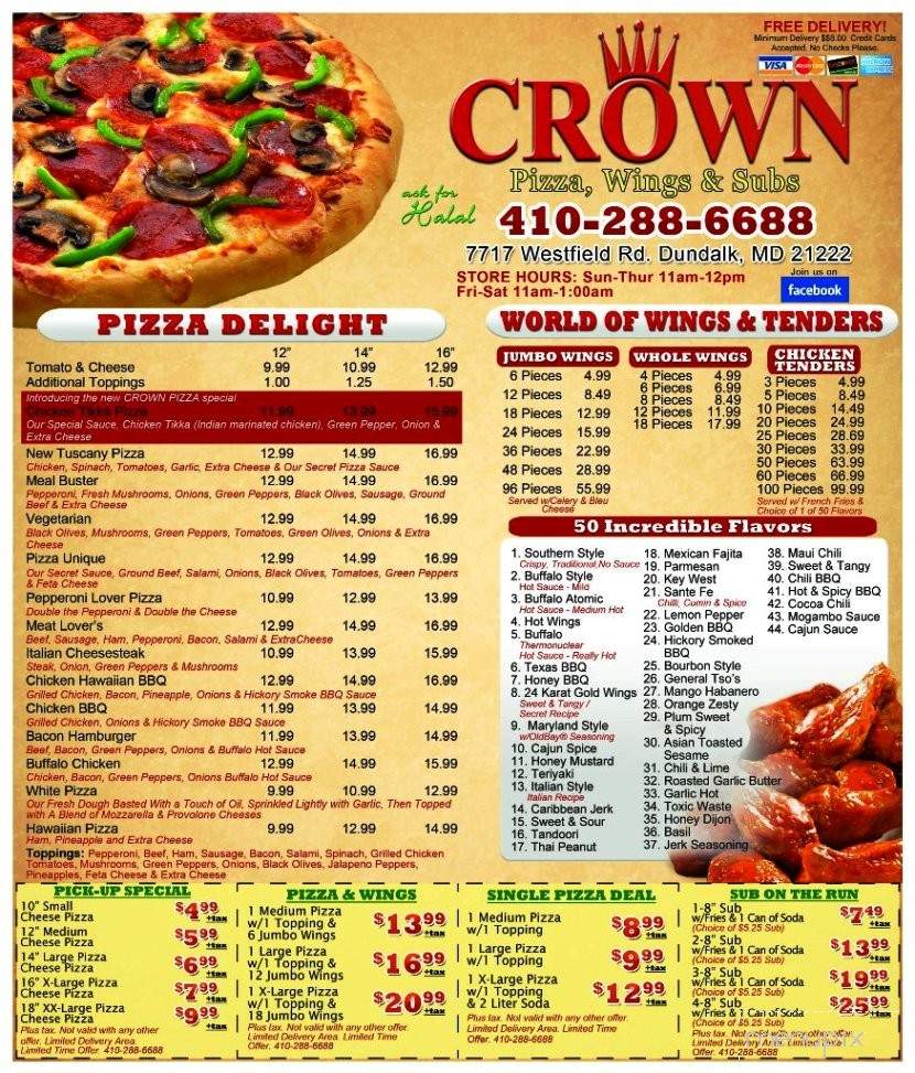 Crown Pizza & Wings - Dundalk, MD menu_pic