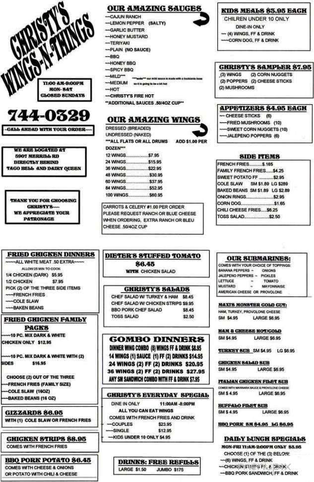 Christy's Wings N Things - Jacksonville, FL menu_pic