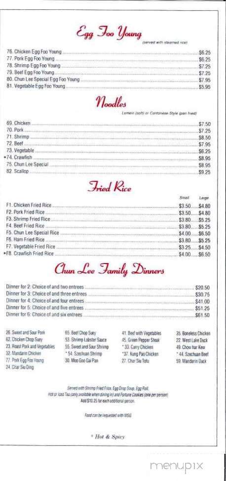 Chun Lee Chinese Restaurant - New Orleans, LA menu_pic