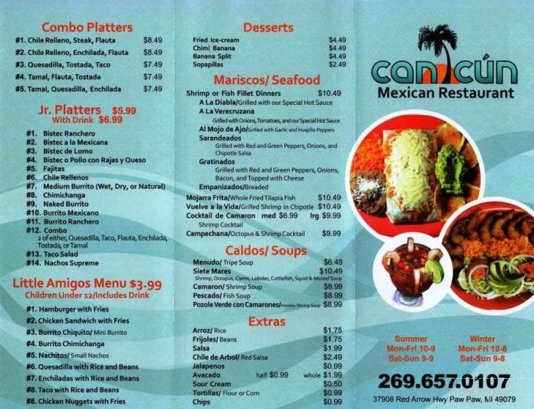 Menu of Cancun Mexican Restaurant in Paw Paw, MI 49079