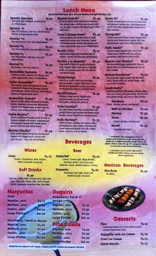 Cuco's Mexican Restaurant - Verona, WI menu_pic