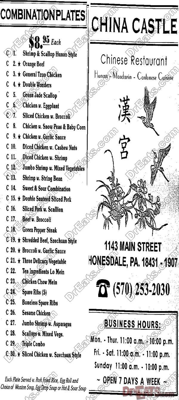 China Castle Restaurant - Honesdale, PA menu_pic