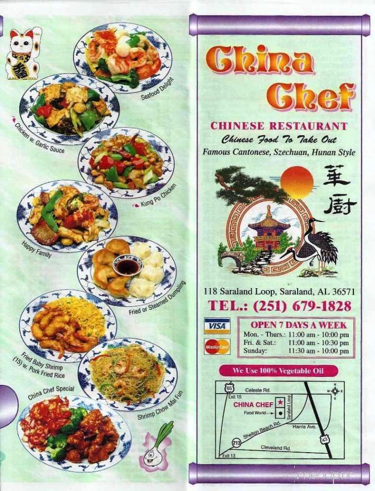 Menu of China Chef Restaurant in Saraland, AL 36571