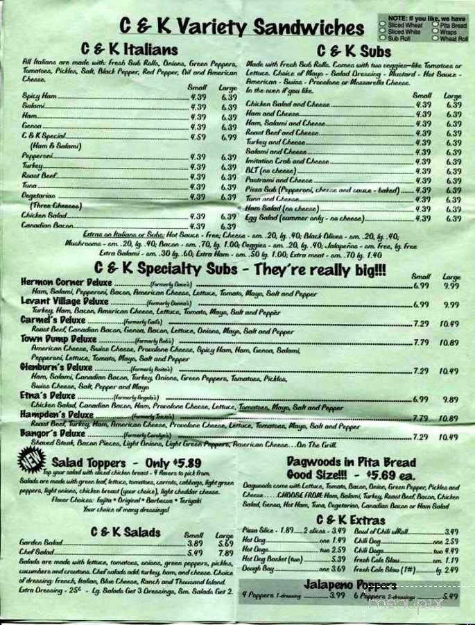 C & K Variety - Hermon, ME menu_pic