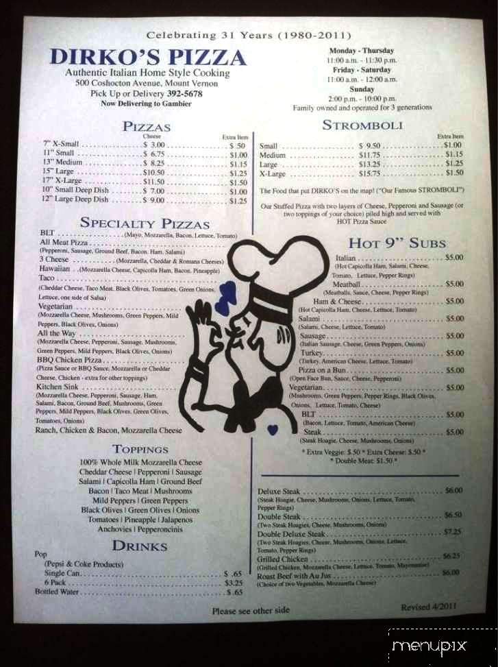Dirko's Pizza - Mount Vernon, OH menu_pic