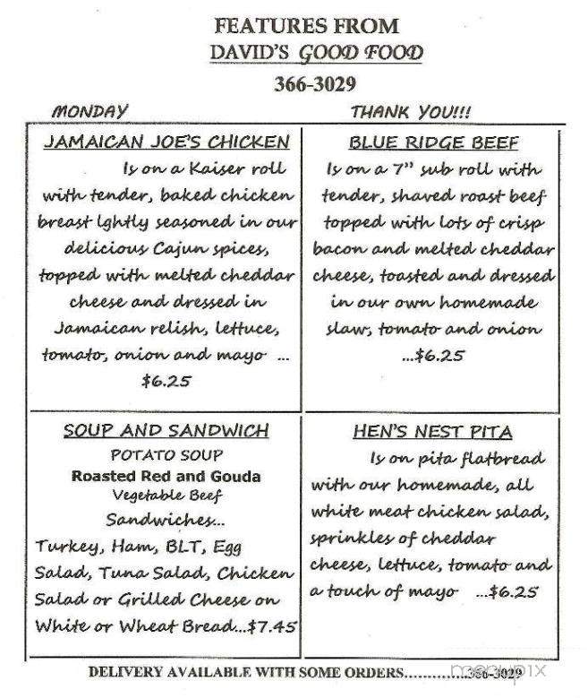 David's Good Food - Roanoke, VA menu_pic