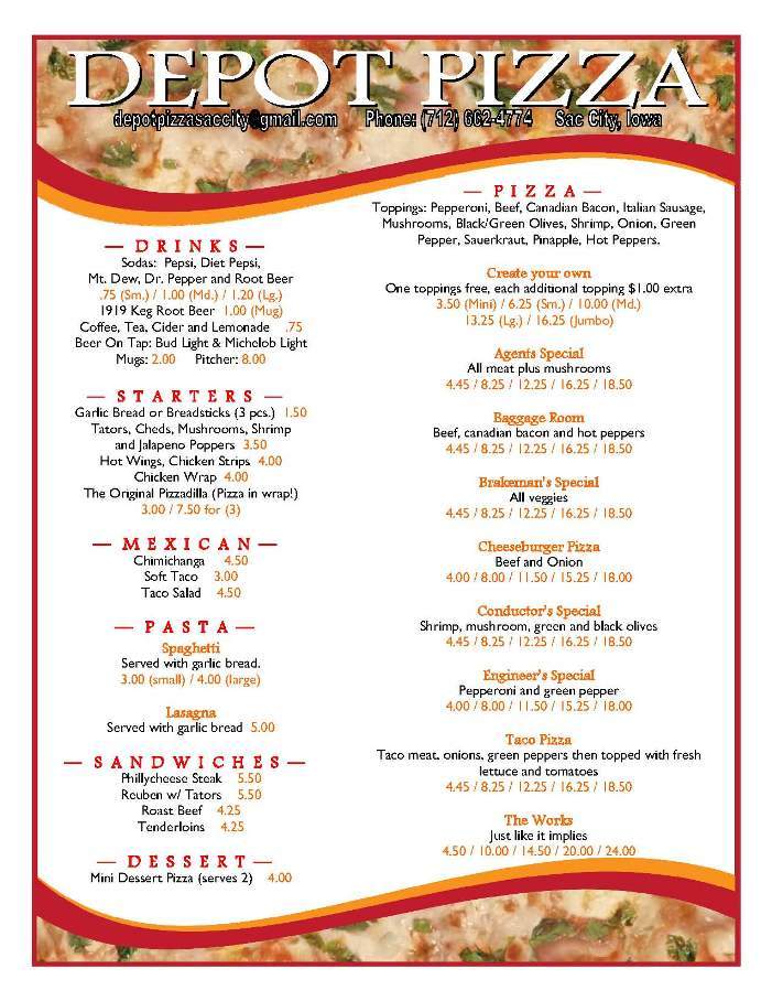Depot Pizza - Sac City, IA menu_pic