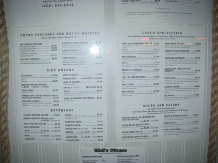 Driftwood Cafe - South Lake Tahoe, CA menu_pic