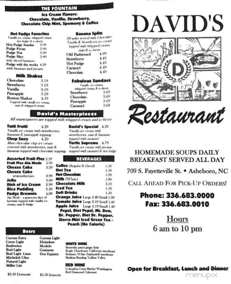 David's Restaurant - Asheboro, NC menu_pic