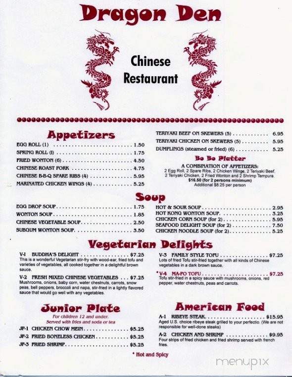 Dragon Den Chinese Restaurant - Greer, SC menu_pic