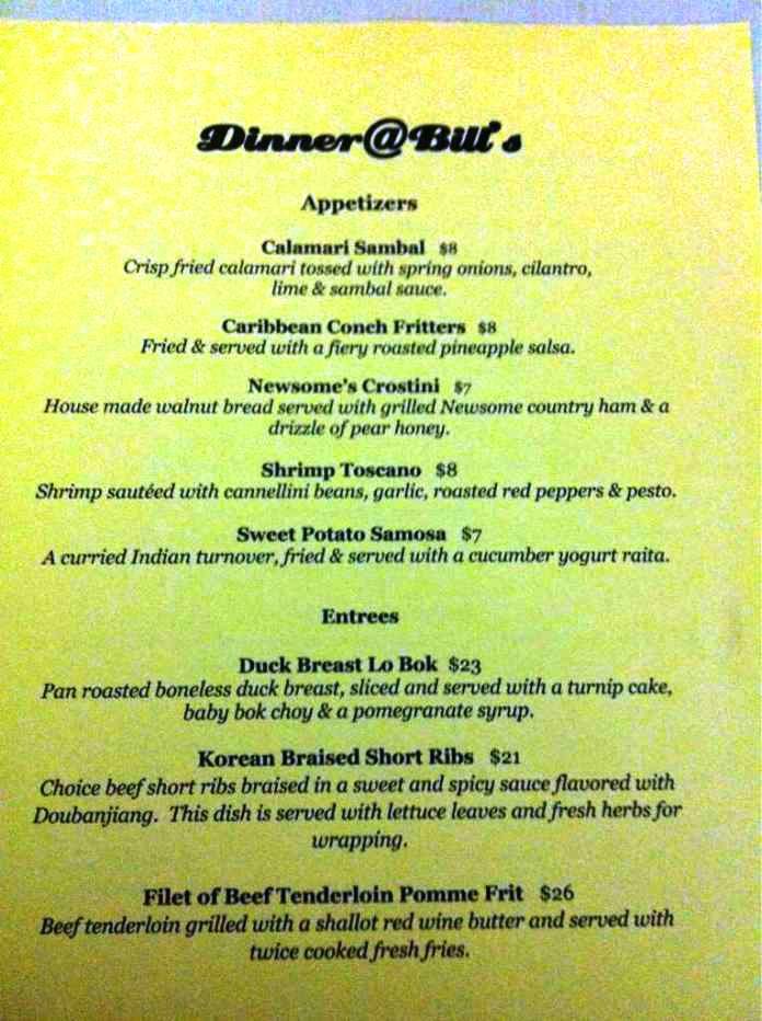 Bill's Restaurant - Owensboro, KY menu_pic