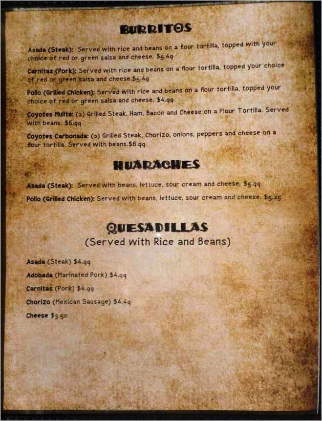 Coyote's Mexican Restaurant - Orem, UT menu_pic