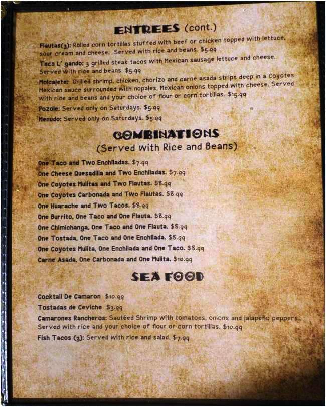 Coyote's Mexican Restaurant - Orem, UT menu_pic