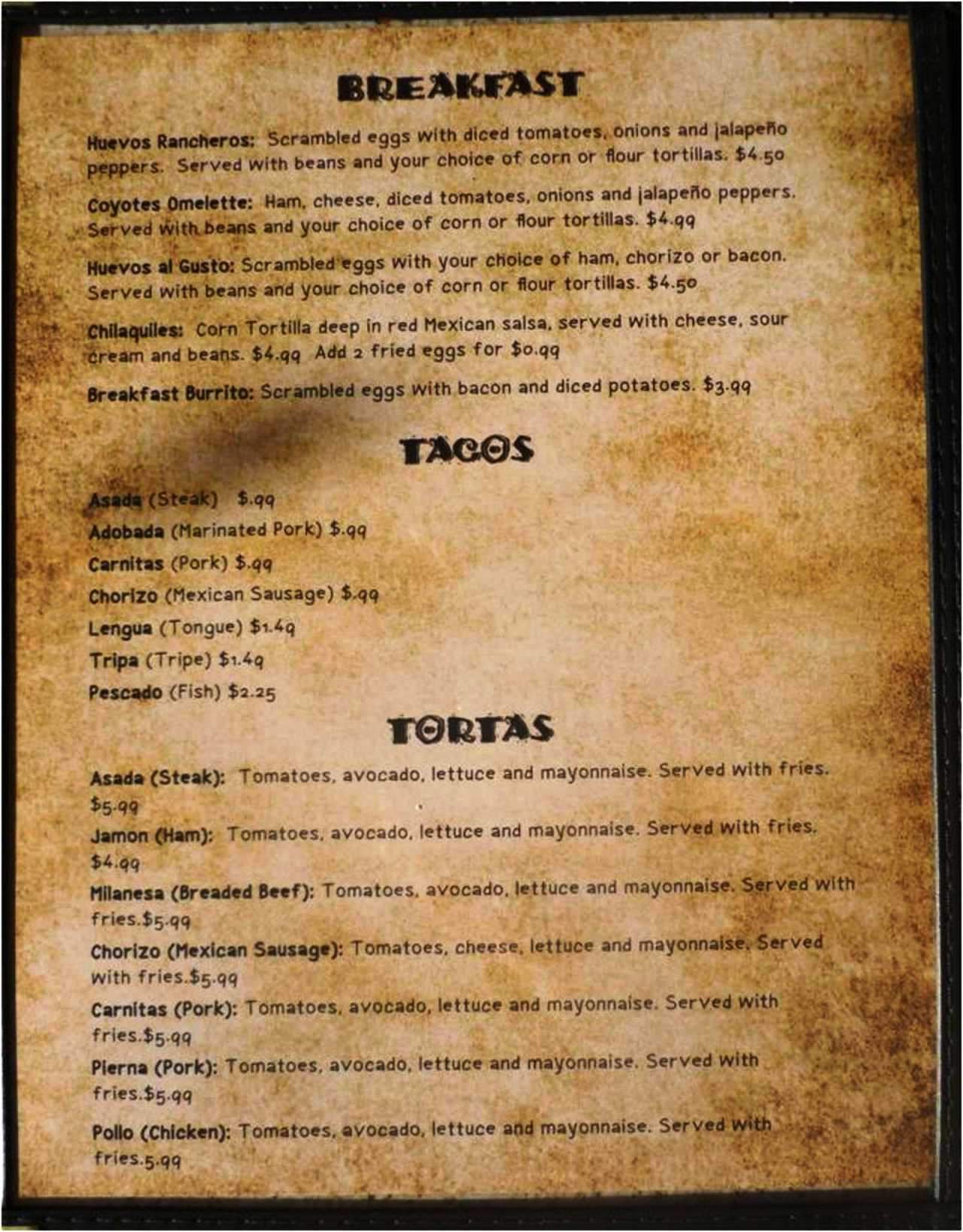 Coyote's Mexican Restaurant - Orem, UT menu_pic