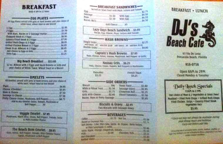 DJs Beach Cafe - Pensacola, FL menu_pic