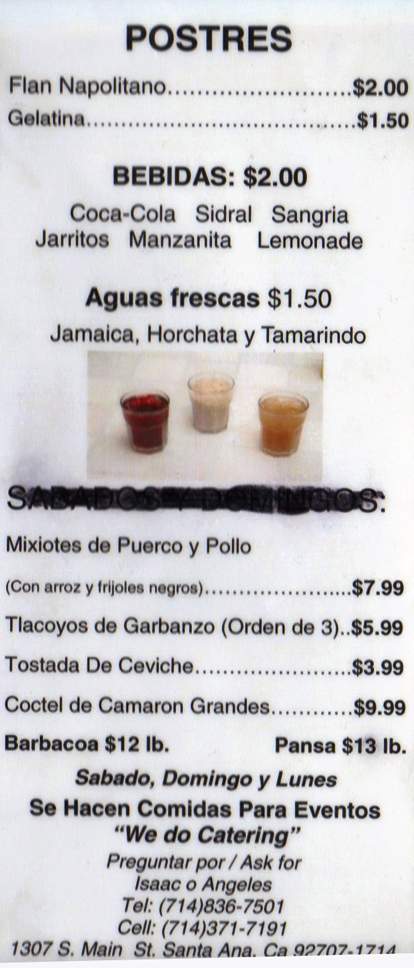 El Borrego Sagrado - Santa Ana, CA menu_pic