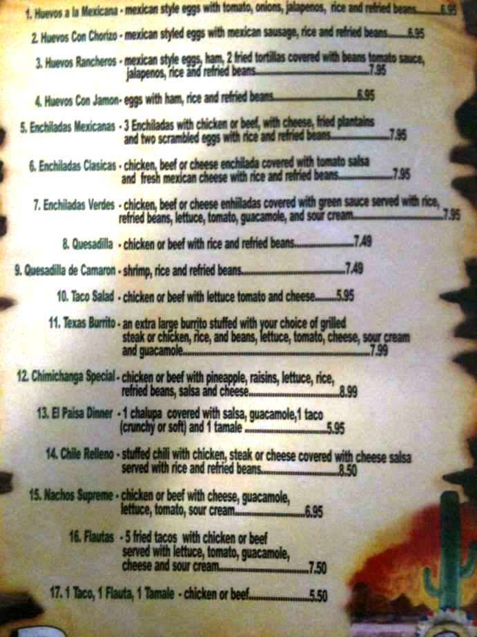 El Paiso - Panama City, FL menu_pic