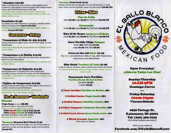 El Gallo Blanco - Kalamazoo, MI menu_pic