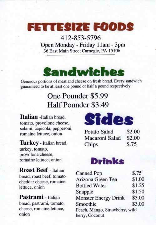 Fettesize Foods - Carnegie, PA menu_pic