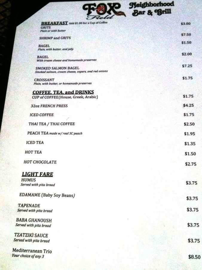 Fox Field Neighborhood Bar and Grille - Columbia, SC menu_pic