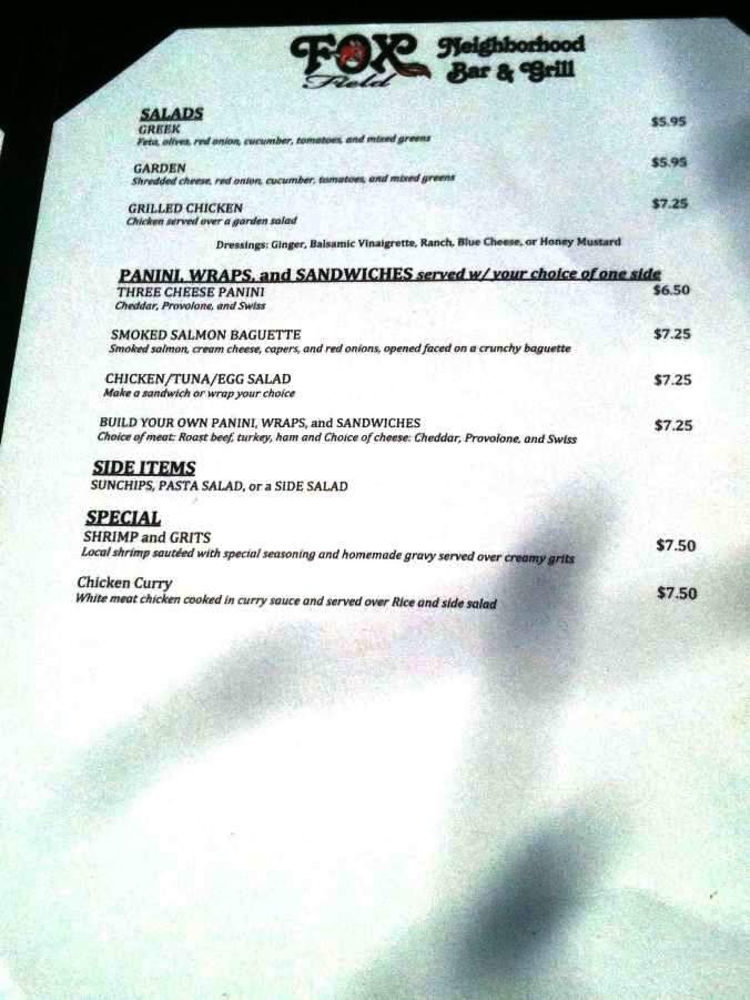 Fox Field Neighborhood Bar and Grille - Columbia, SC menu_pic