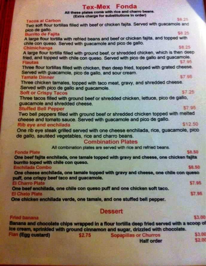 Fonda Mexican Restaurant - Centerville, TX menu_pic