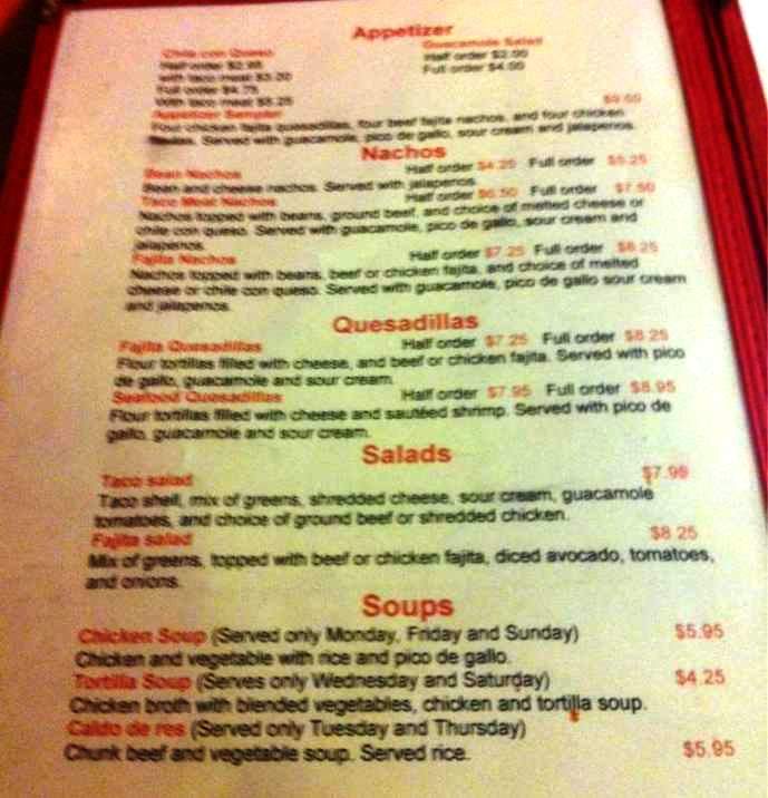 Fonda Mexican Restaurant - Centerville, TX menu_pic