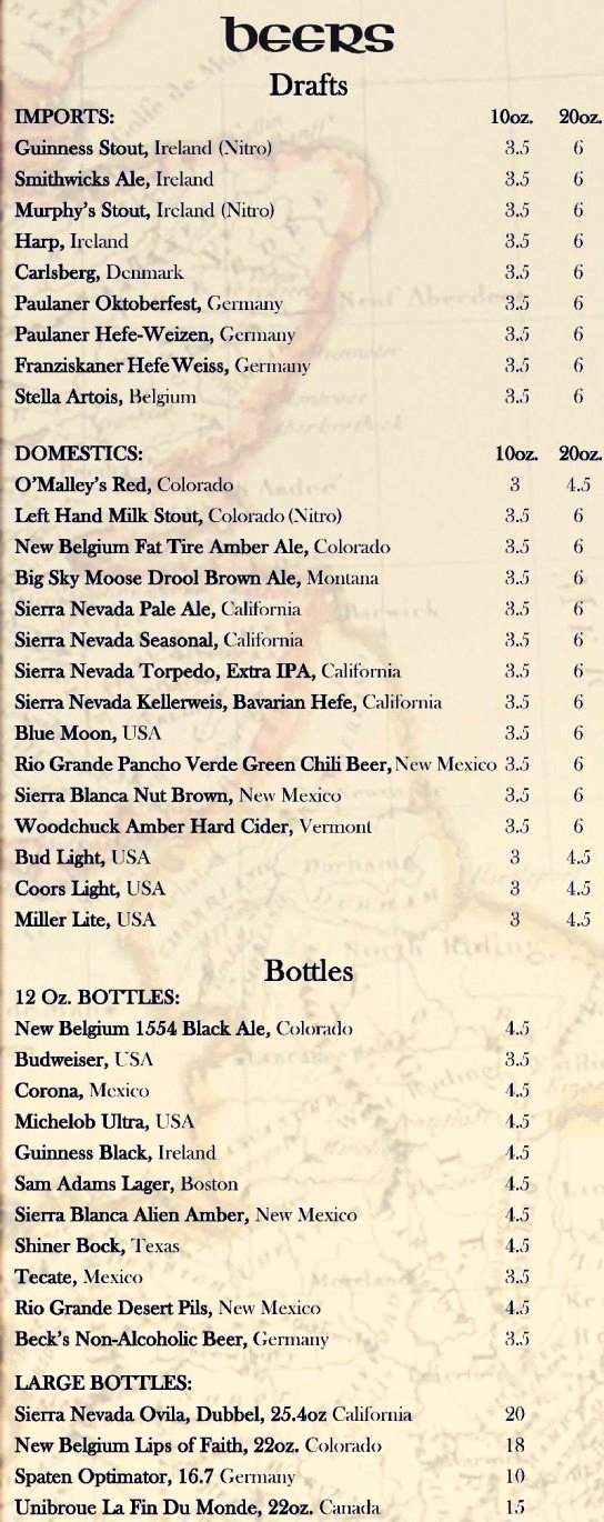 Grace O'Malley's Irish Pub - Ruidoso, NM menu_pic