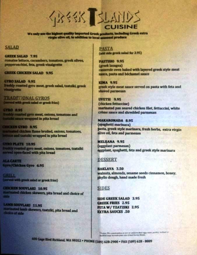 Greek Islands Cuisine - Richland, WA menu_pic