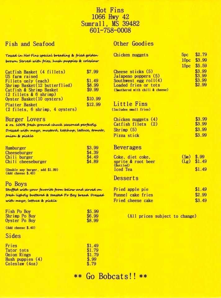 Hot Fins - Sumrall, MS menu_pic